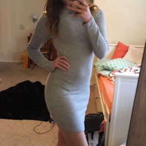 Gray ribbed sweater dress